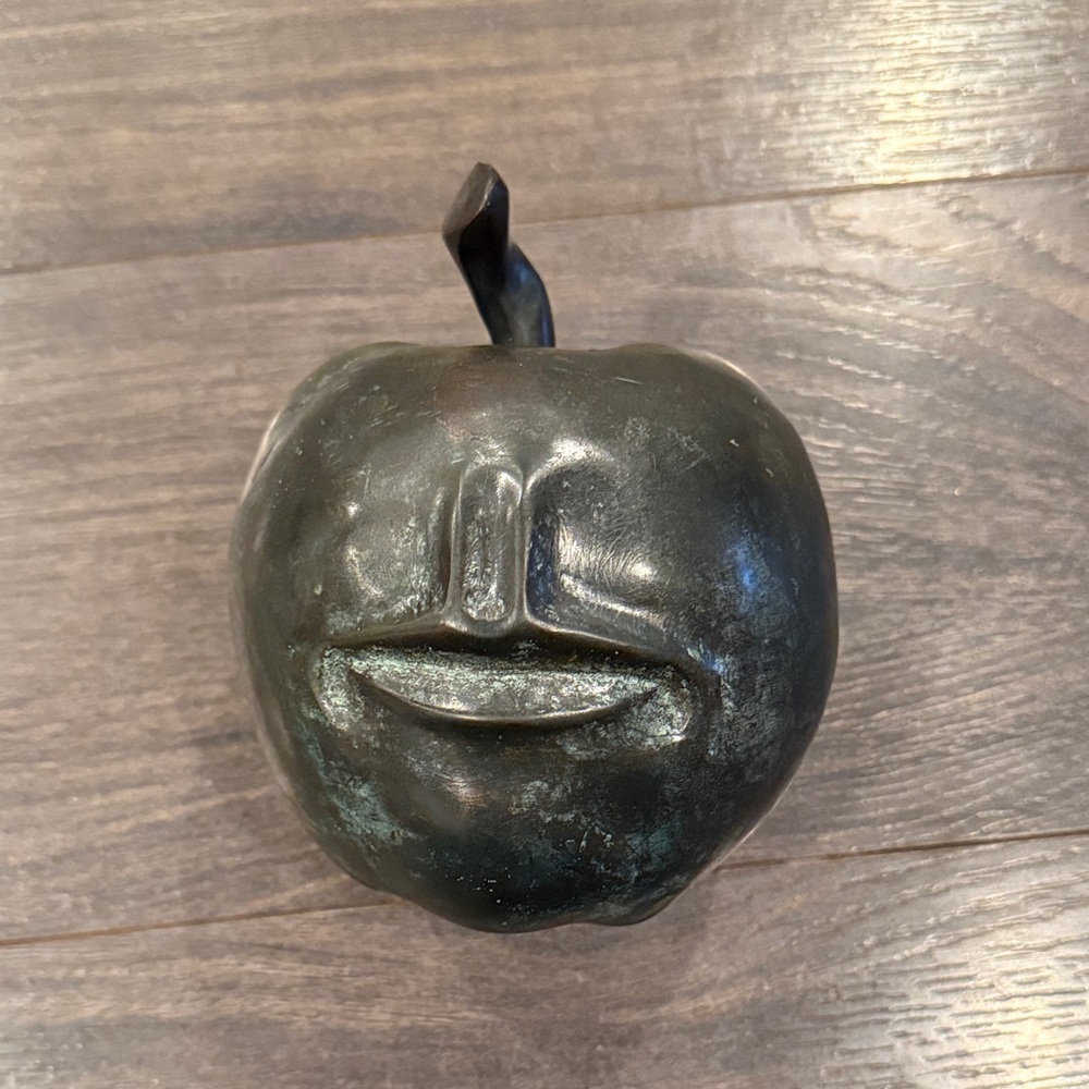 Bronze Apple Sculpture with Face - Decorative Home Art